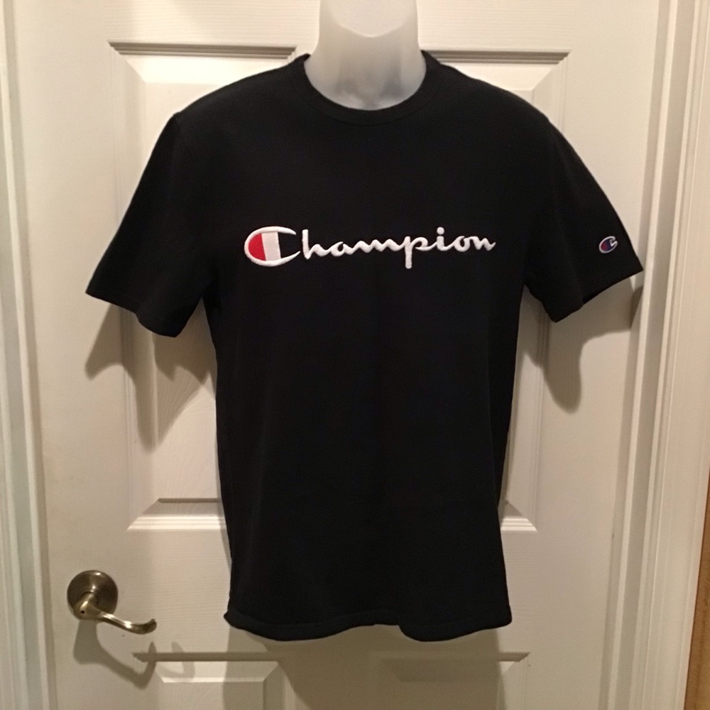 Champion Logo Men’s Black T-shirt Short Sleeve Casual School Streetwear Sz Small - Picture 8 of 9